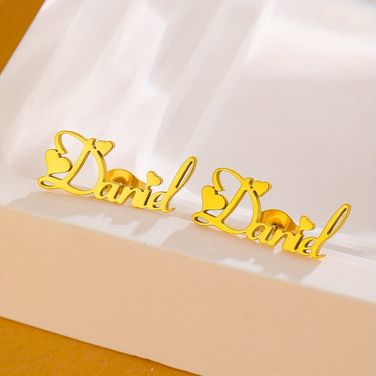 Customized Name Personal Stud Earrings - Heart Design
